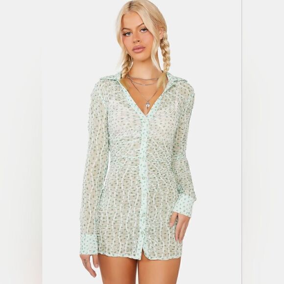 For Love And Lemons Drea Long Sleeve Sheer Mini Dress Size Extra Large NWT - Picture 6 of 15